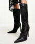 Фото #2 товара Daisy Street wavy studded knee boots in black