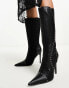 Фото #1 товара Daisy Street wavy studded knee boots in black