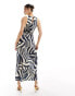 River Island zebra print racer bias midi dress in navy