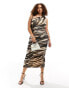 ASOS DESIGN Curve asymmetric cowl cami midi dress with diagonally ruched skirt in smudge print