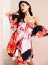 ASOS LUXE one shoulder puff sleeve mini dress with corset detail in floral print