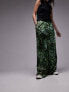 Topshop satin print wide leg pull on trouser in green