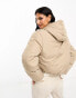 ASOS DESIGN cropped puffer jacket with hood in putty