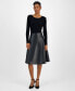 Фото #1 товара Women's Mixed-Media Faux-Leather Fit & Flare Dress