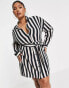 ASOS DESIGN Curve button through belted mini shirt dress in stripe