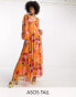 Женское вечернее платье ASOS Tall ASOS DESIGN Tall Maxikleid mit Knöpfen, Biesen, Spitzeneinsatz und Blumenmuster in Orange orange floral print, 32 - фото #2