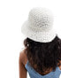 ASOS DESIGN straw crochet bucket hat in white