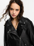 ASOS DESIGN oversized premium real leather biker jacket in black