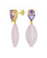 ფოტო #1 პროდუქტის Unique Geometric Linear Pink Quartz Rhombus Teardrop Shape Purple CZ & Natural Multi-Tier Gemstone Party Dangling Earrings in 14K Yellow Gold Plated