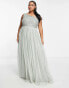 Maya Plus Bridesmaid one shoulder sequin maxi dress in sage green