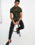 ASOS DESIGN skinny fit shirt with grandad collar in khaki