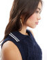 Фото #2 товара Miss Selfridge crochet polo sleeveless top in navy with white