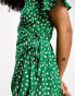 ONLY frill wrap mini dress in green ditsy floral