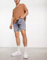 Фото #2 товара ASOS DESIGN slim mid length denim shorts in blue acid wash