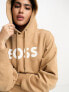 BOSS Orange Econy large logo oversized hoodie in medium beige
