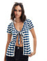 Фото #1 товара ASOS DESIGN tie front short sleeve cardigan in textured navy stripe