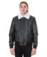 Men's Genuine Leather Bomber Jacket with Shearling Lining, Black Nappa and White Curly Wool