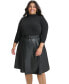 Фото #3 товара Plus Size Mixed-Media Fit & Flare Dress