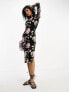 Vila roll neck side split midi jersey dress pink floral print