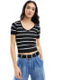 Фото #1 товара Mango v neck stripe t-shirt in black