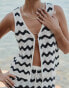 Фото #2 товара 4th & Reckless x Luana Barron ana wave crochet tie side beach top co-ord in navy and cream