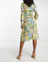 Hope & Ivy Maternity wrap tie midi dress in yellow and green floral