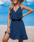 Women's Blue V-Neck Smocked Waist Mini Beach Dress