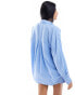 Lindex Magda linen blend oversized beach shirt in blue