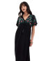 Фото #4 товара YAS embroidered v neck maxi dress in black - BLACK