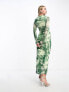 Фото #3 товара Vero Moda long sleeve abstract mesh bodycon midi dress in green