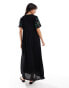 Фото #2 товара YAS embroidered v neck maxi dress in black - BLACK