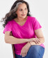 ფოტო #2 პროდუქტის Style & Co Plus Size V-Neck Smocked-Shoulder Short-Sleeve Top, Created for