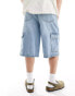 Фото #2 товара ASOS DESIGN super long length denim jorts with cargo detailing in light blue wash