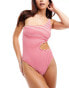 Cotton On one shoulder cut out swimsuit in lobster red stripe