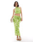 Фото #3 товара YAS halterneck crop top co-ord in green tie dye - MGREEN