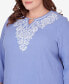 ფოტო #4 პროდუქტის Plus Size Summer Breeze Embroidered Top with Tie Sleeves