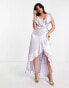 Topshop bridesmaid satin frill wrap dress in lilac 34 - фото #8