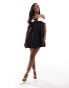 In The Style exclusive bardot bow front mini dress in monochrome Черный, 40 - фото #1