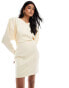 & Other Stories jersey mini dress with volume sleeves and v boat neck in light yellow