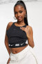 Sportswear Logolu Bantlı Crop Top Siyah Kısa Atlet