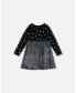 ფოტო #1 პროდუქტის Girl Bi-Material Long Sleeve Dress Black Metallic Fabric & Colorful Hearts Foil Print - Toddler|Child