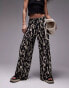 Topshop abstract leopard print plisse trouser in mono