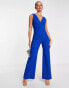 Vesper plunge front wide leg jumpsuit in cobalt