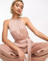 Фото #2 товара & Other Stories sleeveless wide leg jumpsuit with tie detail in shimmer dusty pink