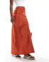 ASOS DESIGN satin bias tie waist maxi skirt in terracotta