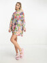 Фото #4 товара Native Youth sunny town print heart cut-out smock dress in multi