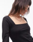 Topshop clean square neck long sleeve top in black