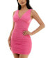 Фото #3 товара Juniors' V-Neck Studded Ruched Bodycon Dress