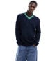 Tommy Jeans regular v-neck cable jumper in navy