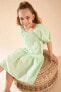 Kız Çocuk Relax Fit Kare Yaka Kısa Kollu Gipeli Pamuklu Poplin Elbise